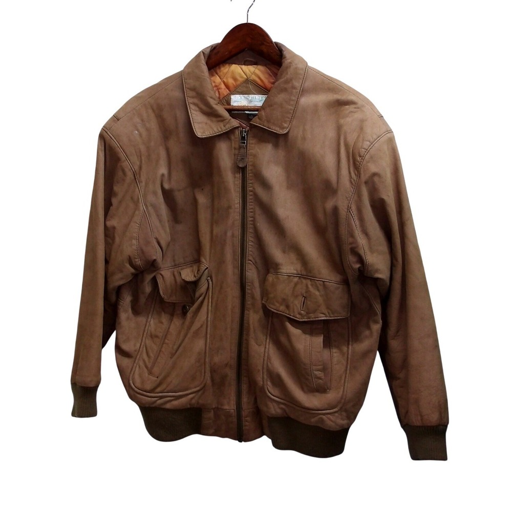 Vintage Mens Suede Leather Bomber Jacket Brown Zip Up Outerwear Size L/ #26198‎